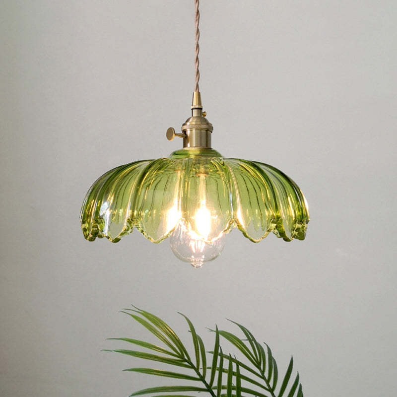 Pendant Light Glass Flower Shade 25.0 cm Green Dining Room Vintage Hanging Ceiling Lamp Adjustable Cord E27 Lighting | Thomler