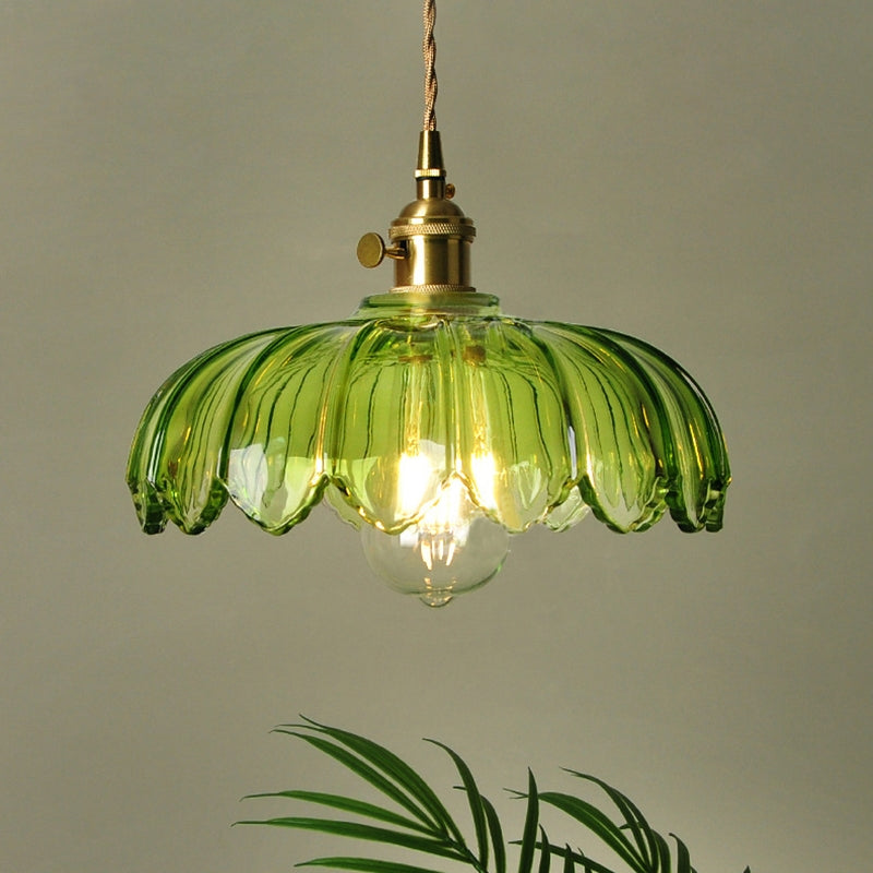 Pendant Light Glass Flower Shade 25.0 cm Green Dining Room Vintage Hanging Ceiling Lamp Adjustable Cord E27 Lighting | Thomler