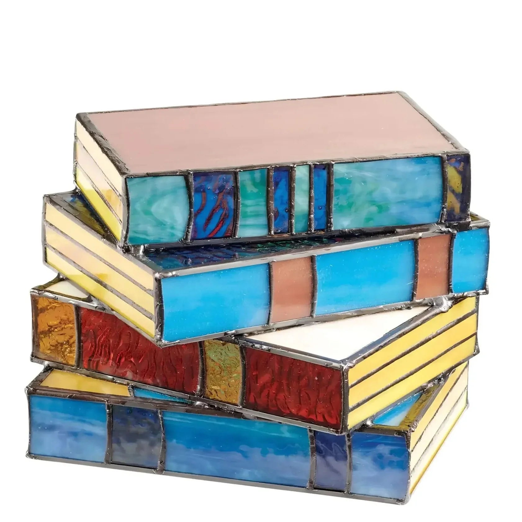 Handcrafted Stained Glass Table Lamp Book Stack Design Multicolor Artistic Accent Lighting for Reading Nook Library Bedroom Living Room | Thomler