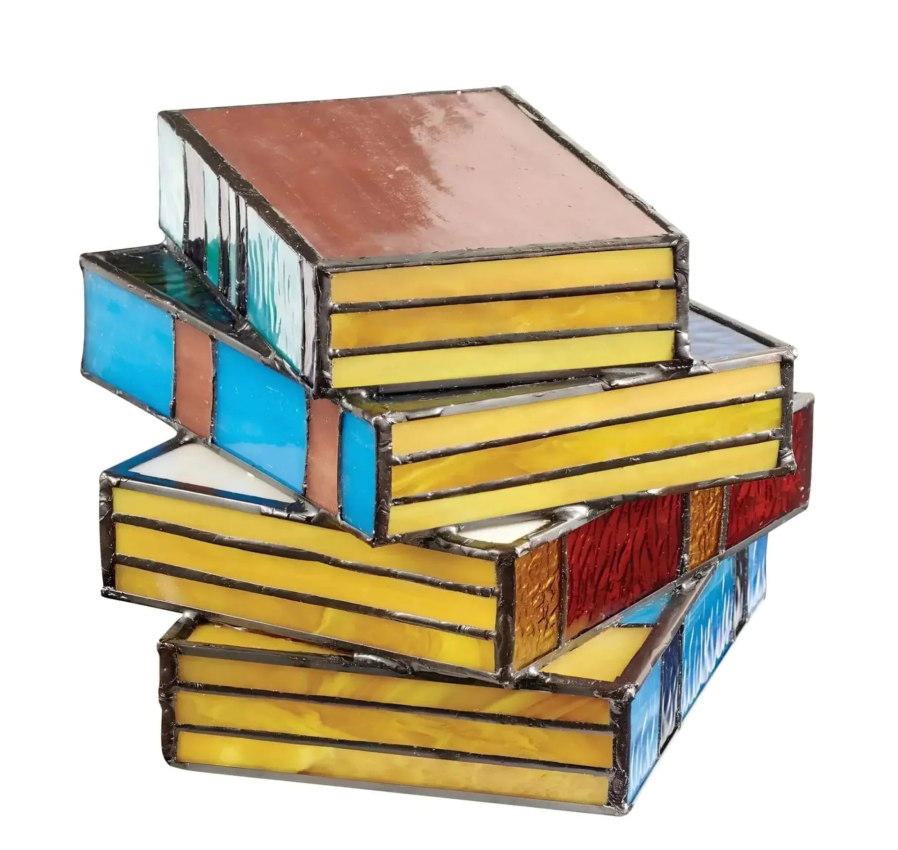 Handcrafted Stained Glass Table Lamp Book Stack Design Multicolor Artistic Accent Lighting for Reading Nook Library Bedroom Living Room | Thomler