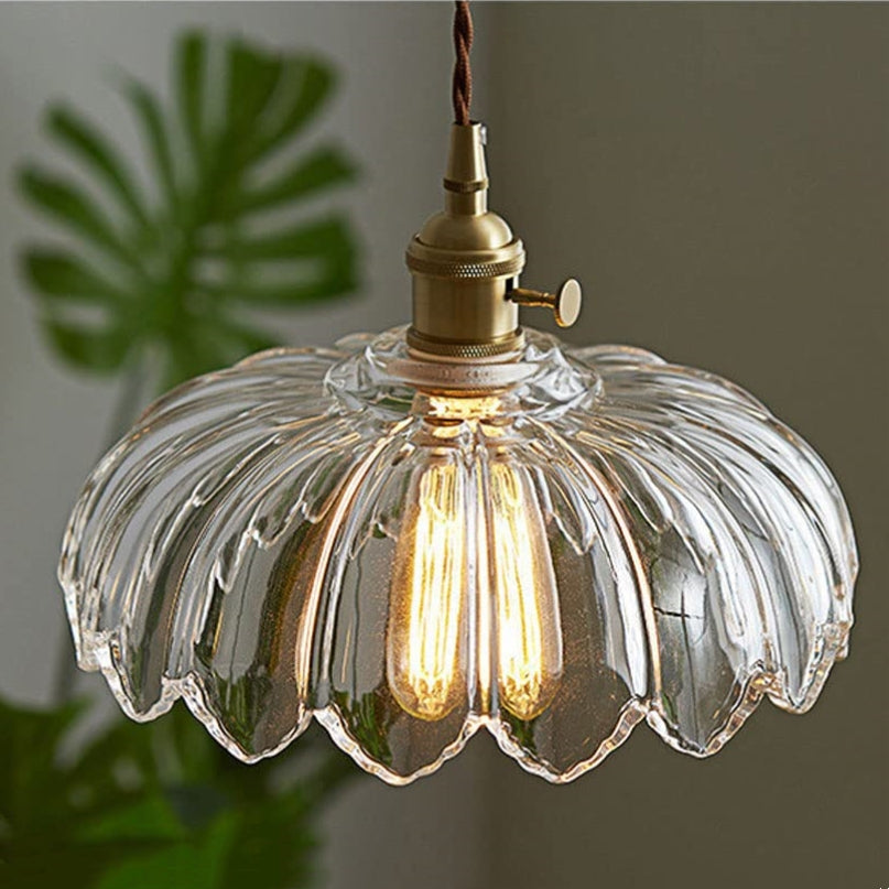 Pendant Light Glass Flower Shade 25.0 cm Green Dining Room Vintage Hanging Ceiling Lamp Adjustable Cord E27 Lighting | Thomler