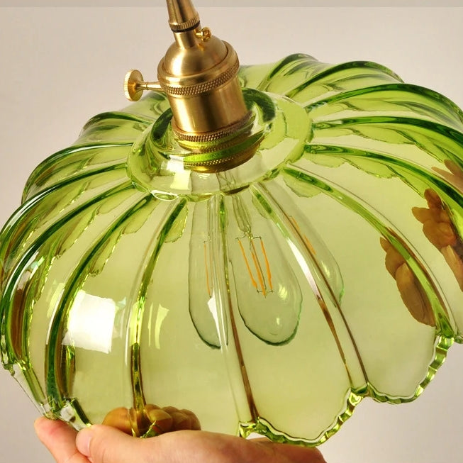 Pendant Light Glass Flower Shade 25.0 cm Green Dining Room Vintage Hanging Ceiling Lamp Adjustable Cord E27 Lighting | Thomler
