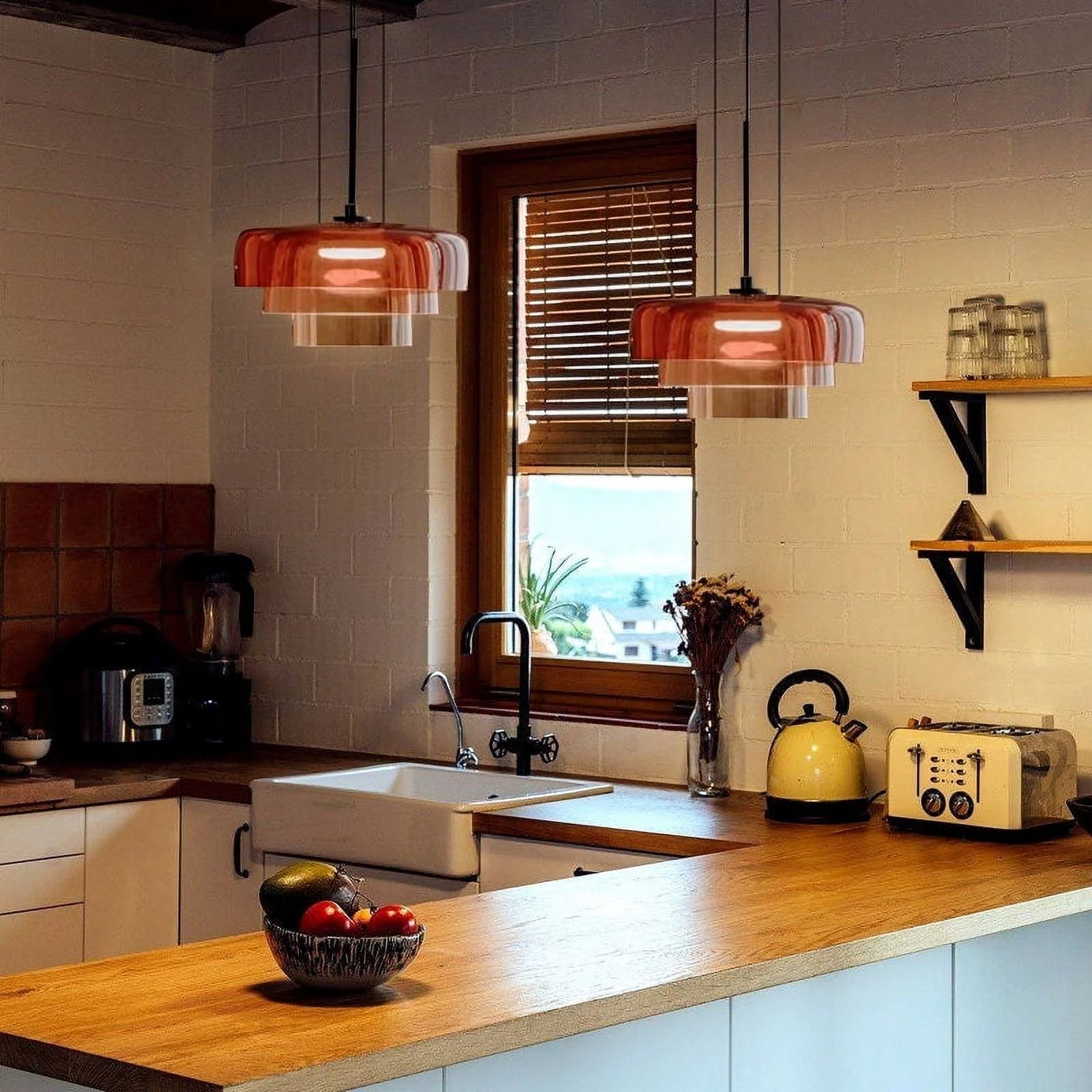 Pendant Light Glass 42.0 cm Orange Dining Room Kitchen Island Nordic Hanging Ceiling Lamp Warm LED Adjustable Cable | Thomler