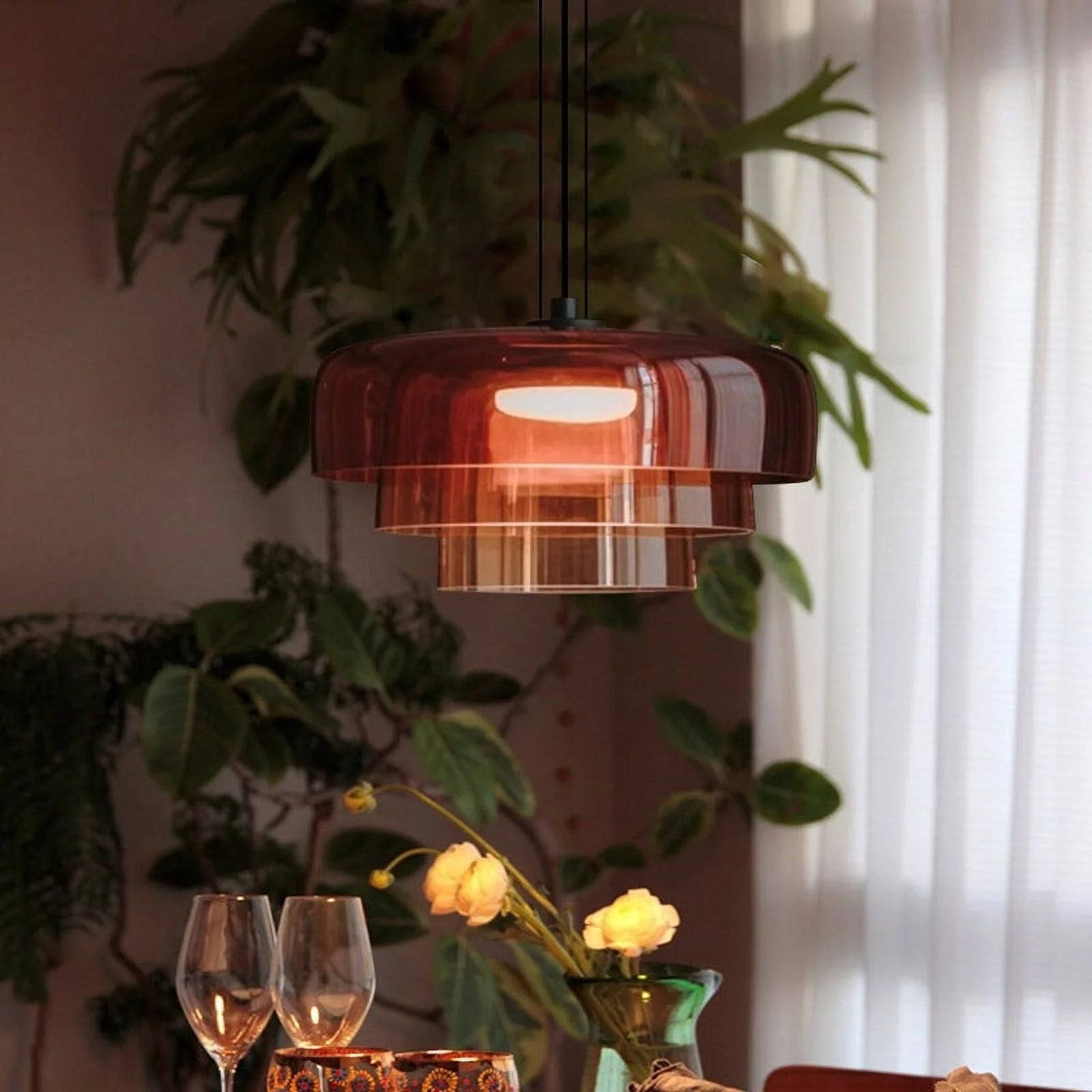Pendant Light Glass 42.0 cm Orange Dining Room Kitchen Island Nordic Hanging Ceiling Lamp Warm LED Adjustable Cable | Thomler