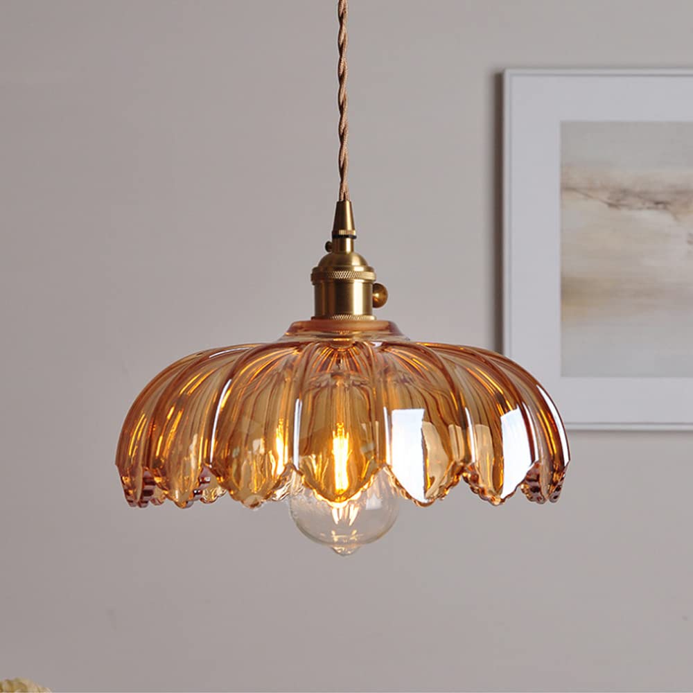Pendant Light Glass Flower Shade 25.0 cm Green Dining Room Vintage Hanging Ceiling Lamp Adjustable Cord E27 Lighting | Thomler