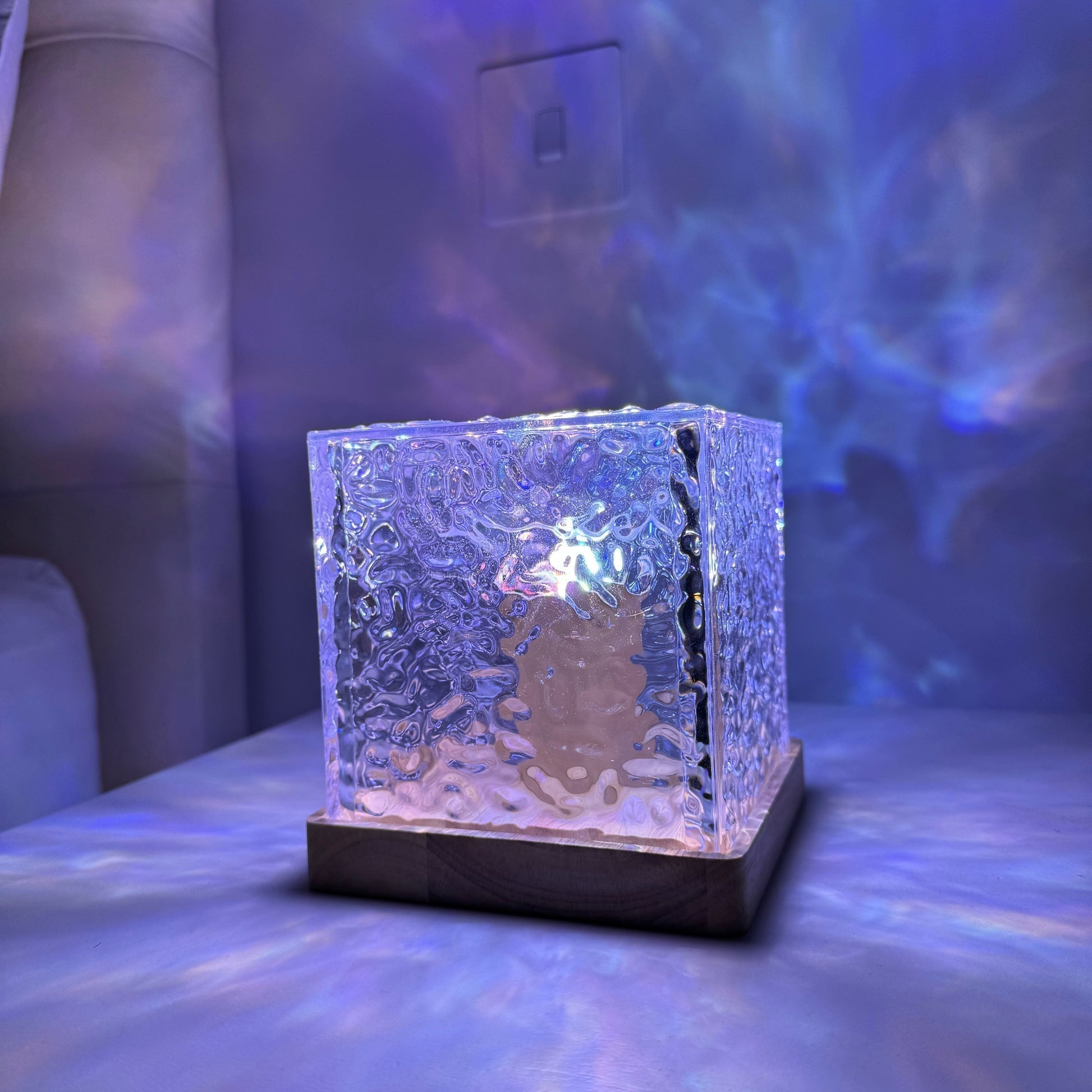 Mood Lamp Acrylic Prism Cube 13.0 cm USB Wooden Base Bedroom Ambient Night Light Aurora Effect Decorative Table Lamp | Thomler