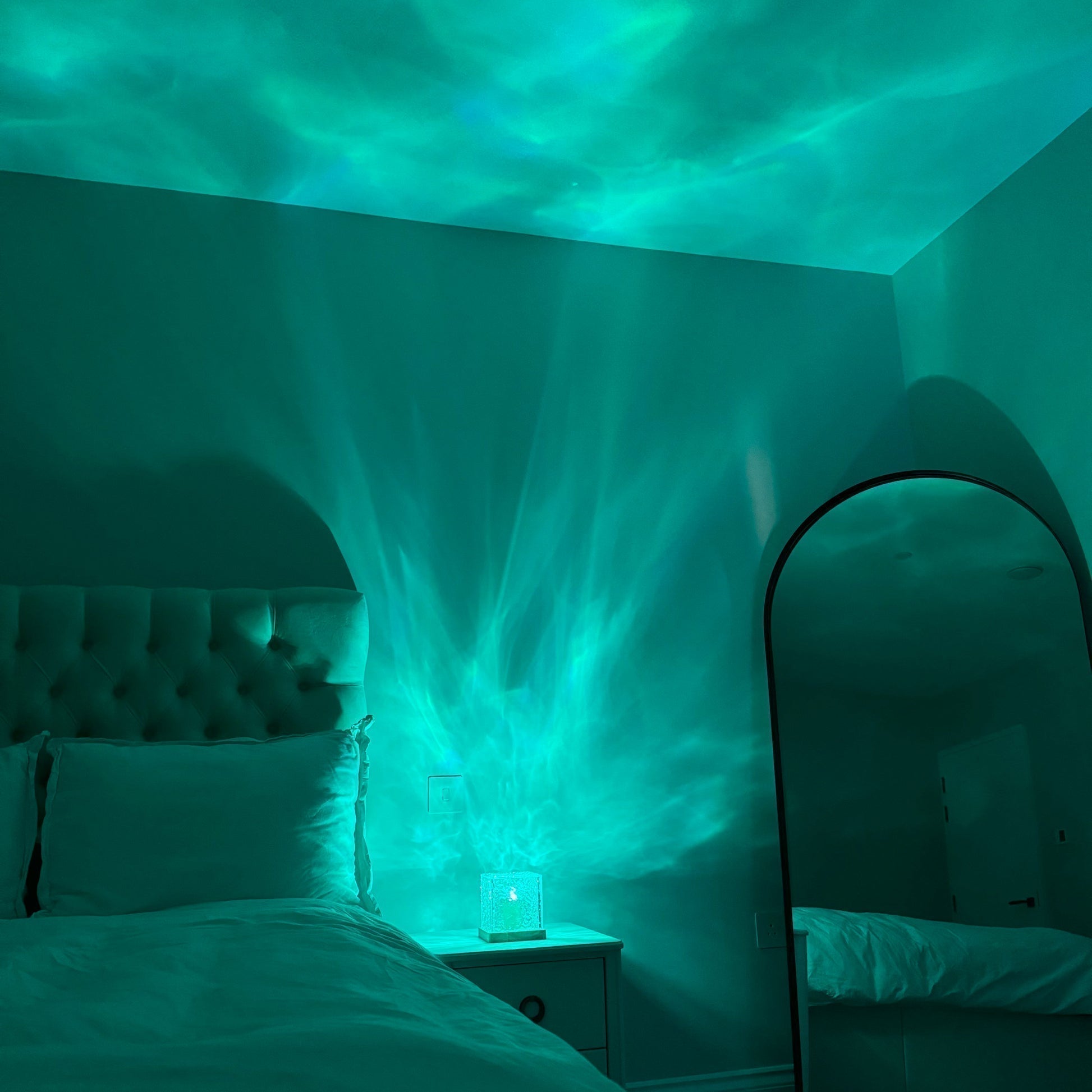 Mood Lamp Acrylic Prism Cube 13.0 cm USB Wooden Base Bedroom Ambient Night Light Aurora Effect Decorative Table Lamp | Thomler