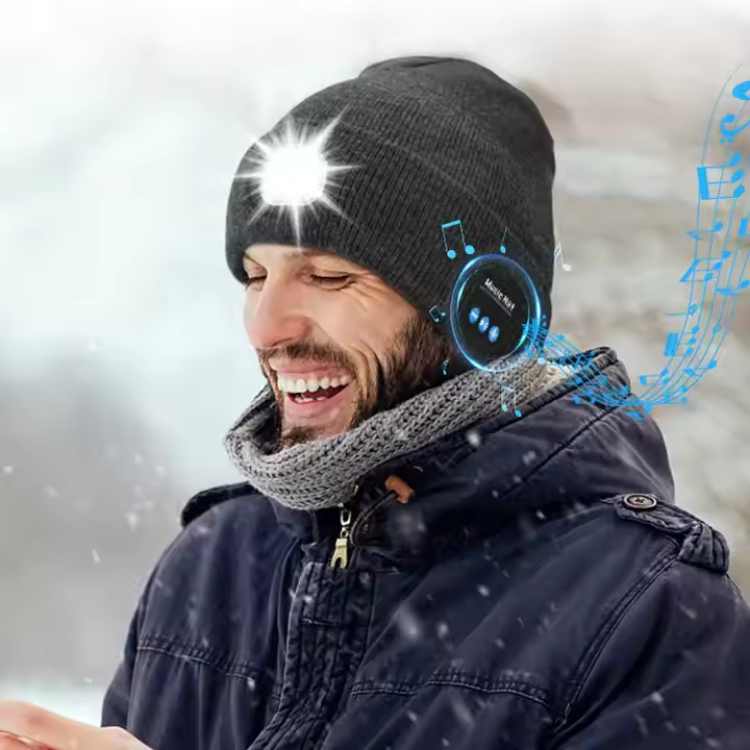 Rechargeable Bluetooth Beanie with Built-In LED Headlamp – Wireless Music Hat for Running, Hiking & Winter Outdoors | Thomler