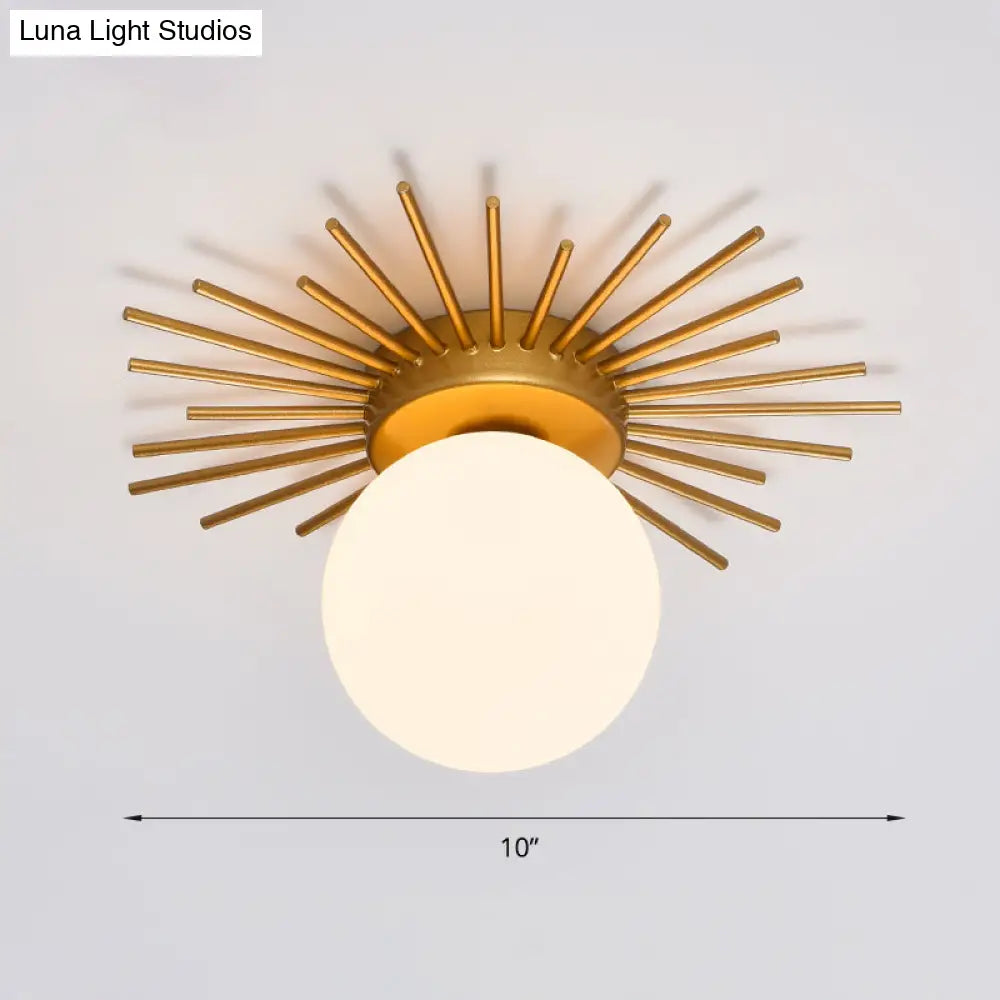 Contemporary Sphere Flush Mount Ceiling Fixture – Gold Metal Frame, Cream Frosted Globe – Low Profile Hallway & Bedroom Lighting for | Thomler