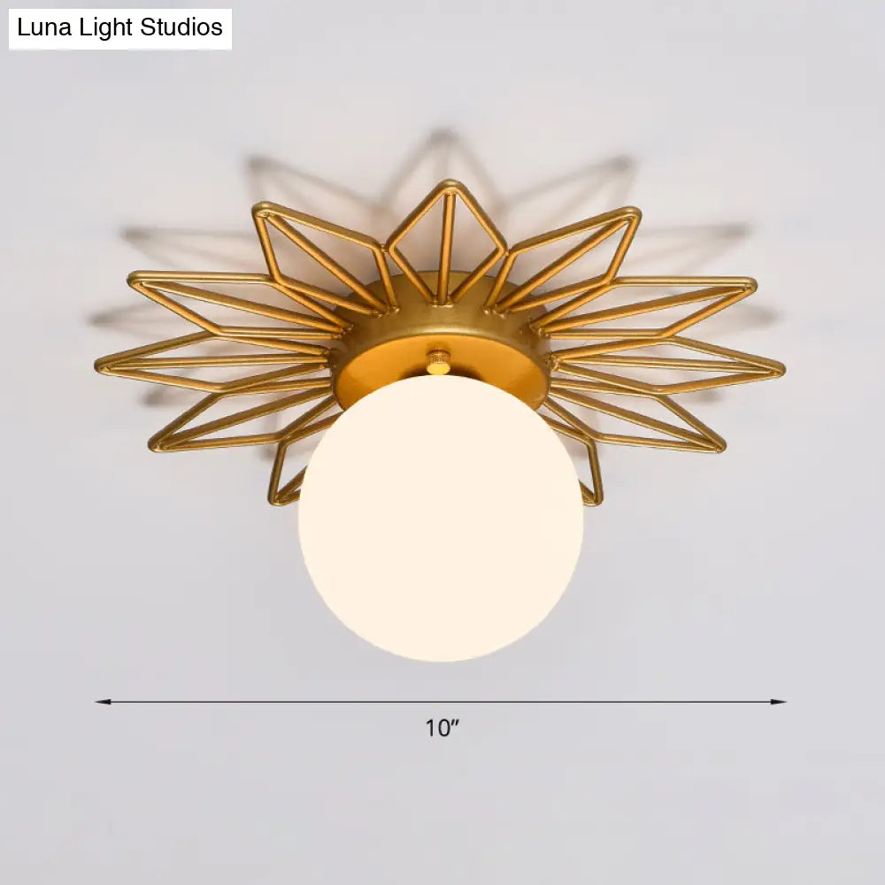 Contemporary Sphere Flush Mount Ceiling Fixture – Gold Metal Frame, Cream Frosted Globe – Low Profile Hallway & Bedroom Lighting for | Thomler