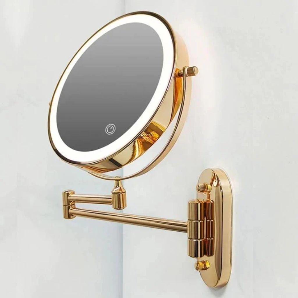 Wall-Mount Lighted Makeup Mirror Rechargeable Double-Sided Vanity Mirror 360° Swivel Adjustable Magnification Touch Control 3 Light Modes | Thomler