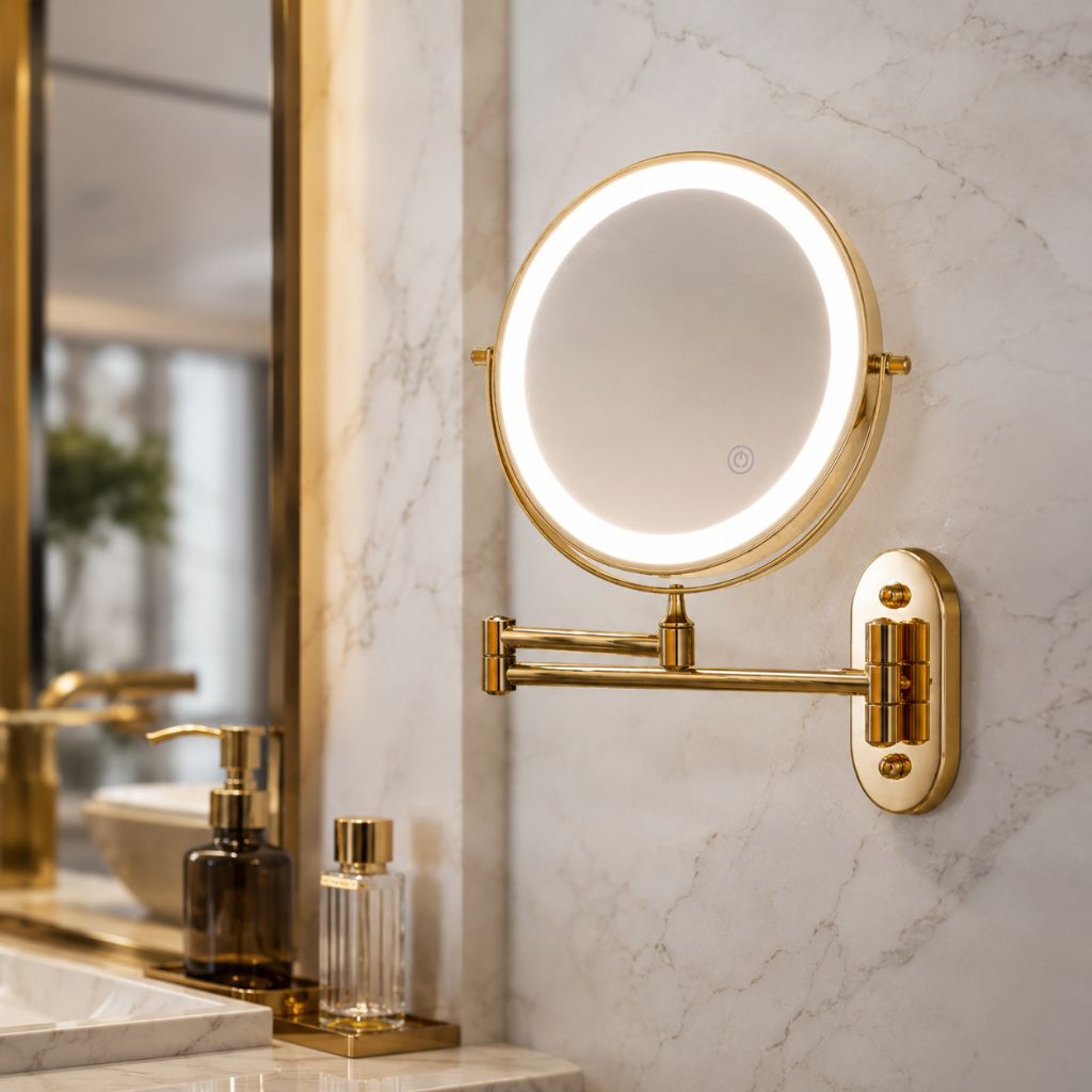 Wall-Mount Lighted Makeup Mirror Rechargeable Double-Sided Vanity Mirror 360° Swivel Adjustable Magnification Touch Control 3 Light Modes | Thomler