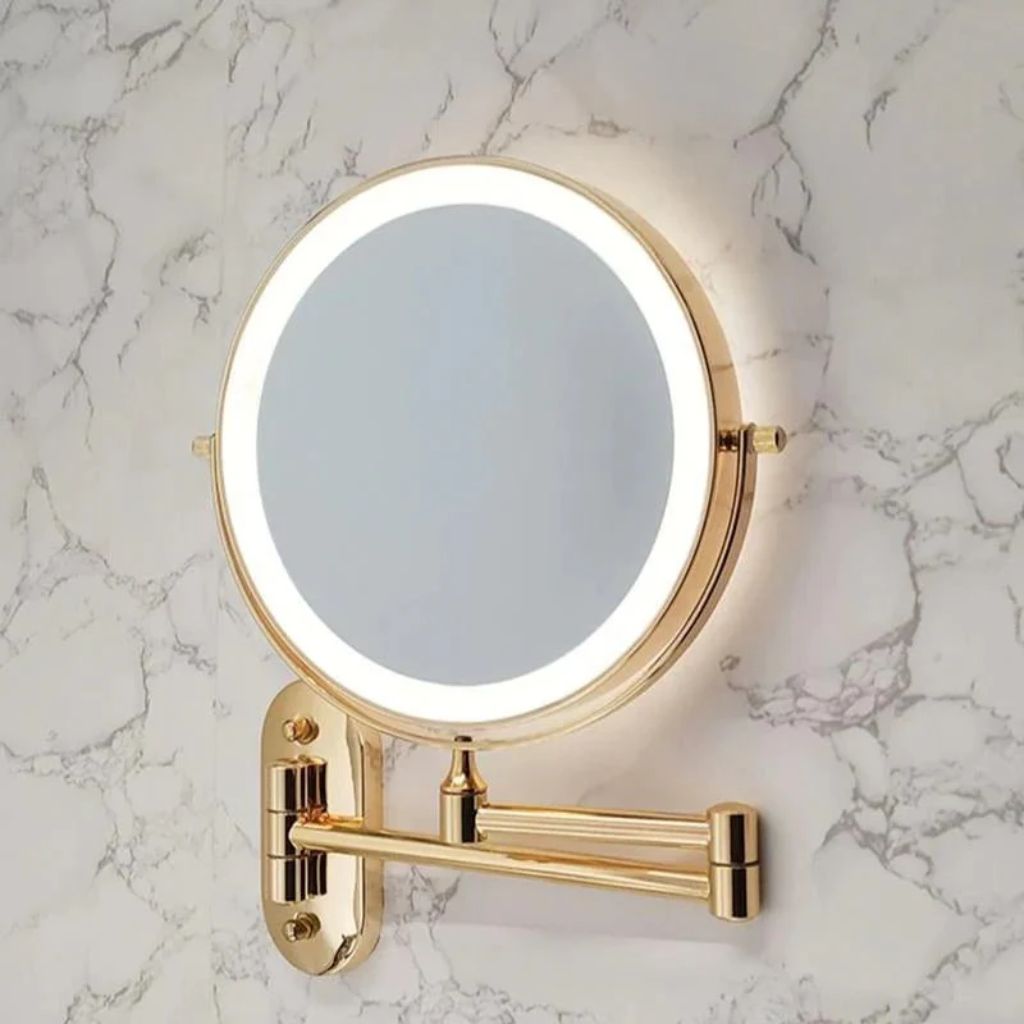 Wall-Mount Lighted Makeup Mirror Rechargeable Double-Sided Vanity Mirror 360° Swivel Adjustable Magnification Touch Control 3 Light Modes | Thomler