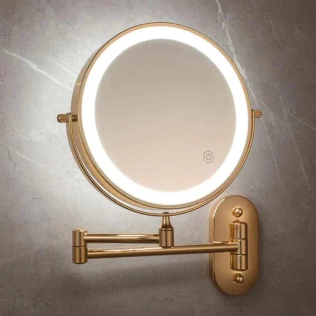 Wall-Mount Lighted Makeup Mirror Rechargeable Double-Sided Vanity Mirror 360° Swivel Adjustable Magnification Touch Control 3 Light Modes | Thomler
