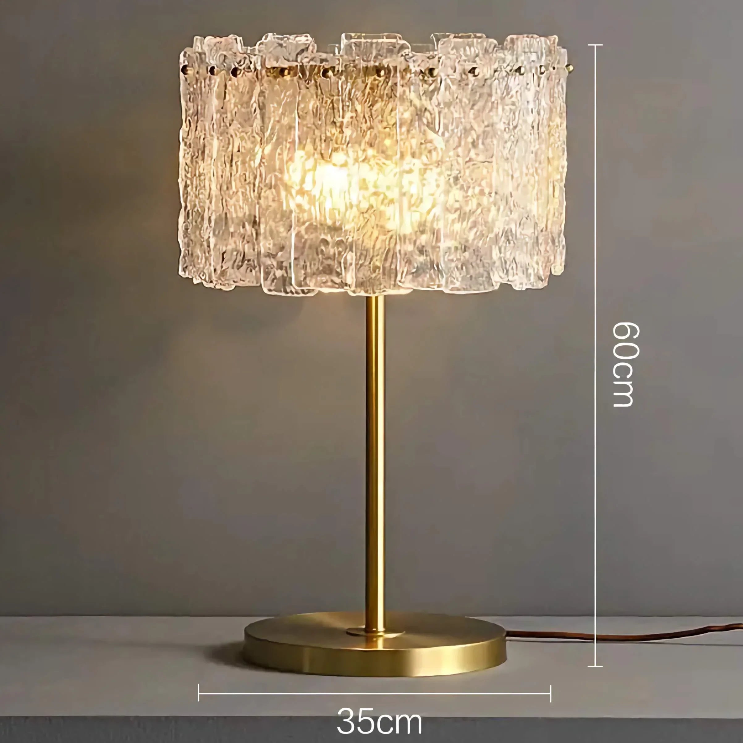 Table Lamp Glass 23.6 in Clear Brass Bedroom Living Room Textured Shade Modern Accent Lighting | Thomler