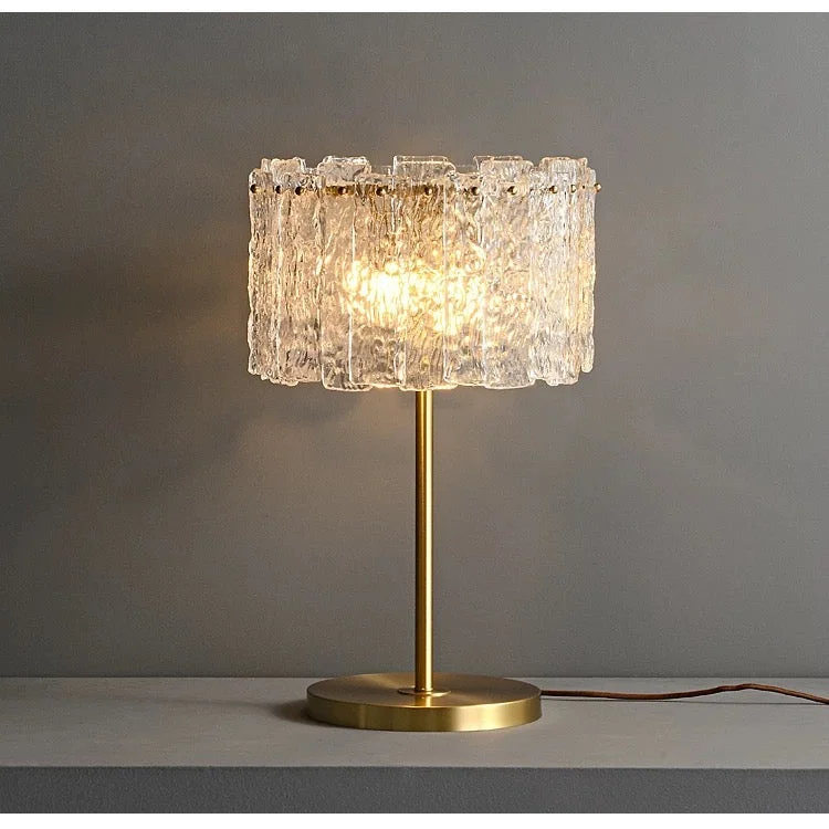 Table Lamp Glass 23.6 in Clear Brass Bedroom Living Room Textured Shade Modern Accent Lighting | Thomler