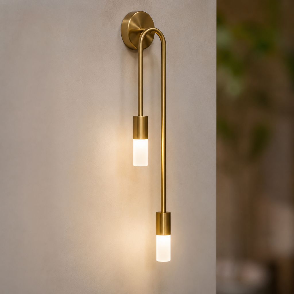 Vertical Brass Wall Light Dual Cylinder Sconce Frosted Shade Mid-Century for Bedroom Hallway Vanity Accent Lighting Contemporary Metal | Thomler