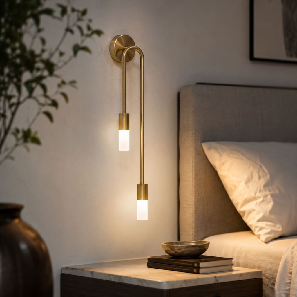 Vertical Brass Wall Light Dual Cylinder Sconce Frosted Shade Mid-Century for Bedroom Hallway Vanity Accent Lighting Contemporary Metal | Thomler