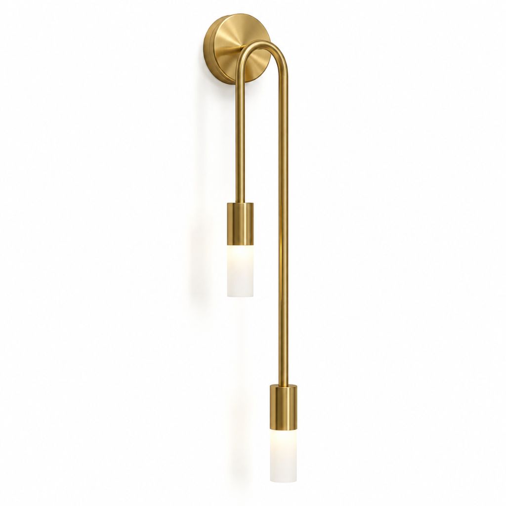 Vertical Brass Wall Light Dual Cylinder Sconce Frosted Shade Mid-Century for Bedroom Hallway Vanity Accent Lighting Contemporary Metal | Thomler
