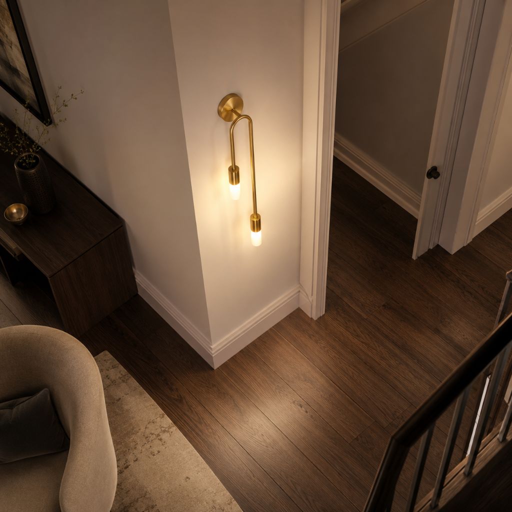 Vertical Brass Wall Light Dual Cylinder Sconce Frosted Shade Mid-Century for Bedroom Hallway Vanity Accent Lighting Contemporary Metal | Thomler