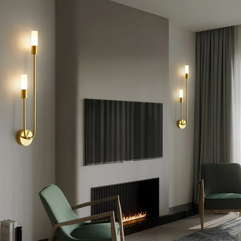 Vertical Brass Wall Light Dual Cylinder Sconce Frosted Shade Mid-Century for Bedroom Hallway Vanity Accent Lighting Contemporary Metal | Thomler