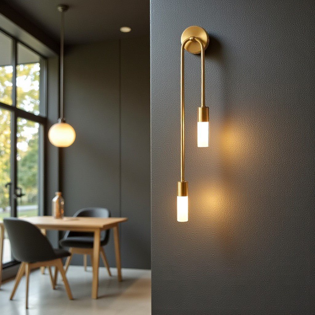 Vertical Brass Wall Light Dual Cylinder Sconce Frosted Shade Mid-Century for Bedroom Hallway Vanity Accent Lighting Contemporary Metal | Thomler