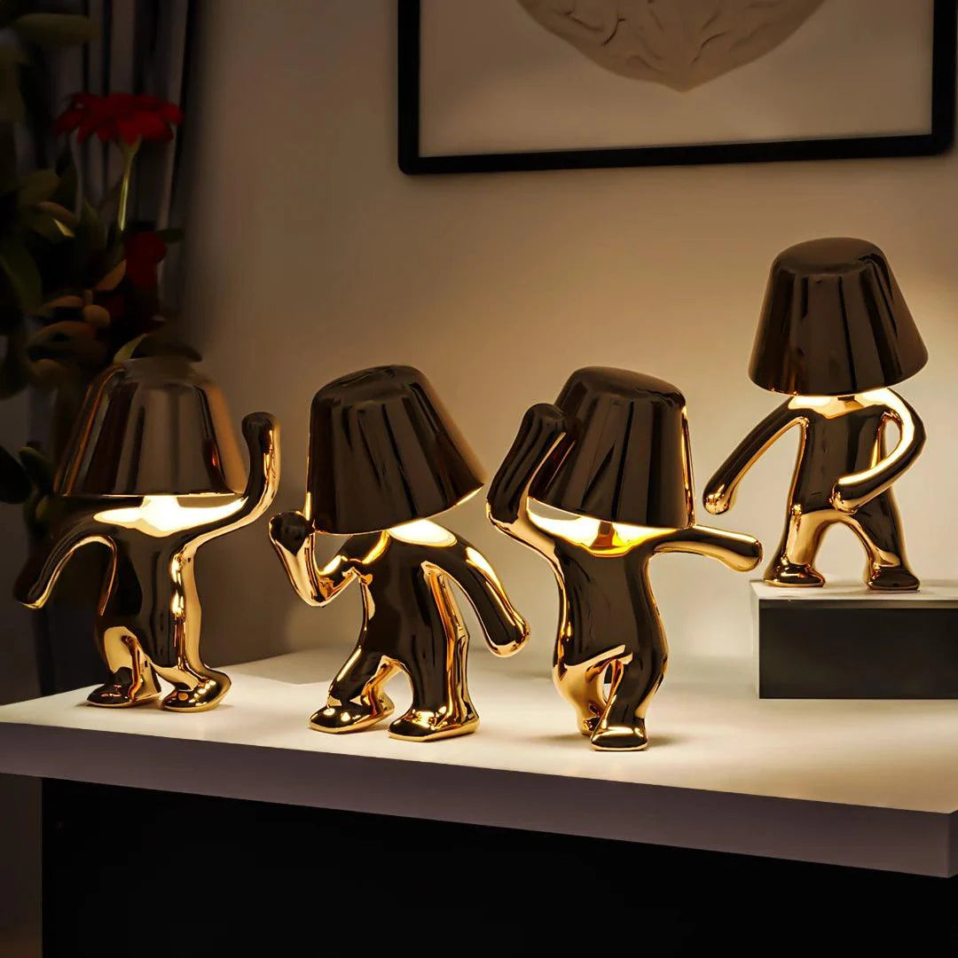 Table Lamp Gold Figurine 7.6 in LED Wireless Desk Decorative Dancing Accent Light USB Rechargeable Home Decor | Thomler