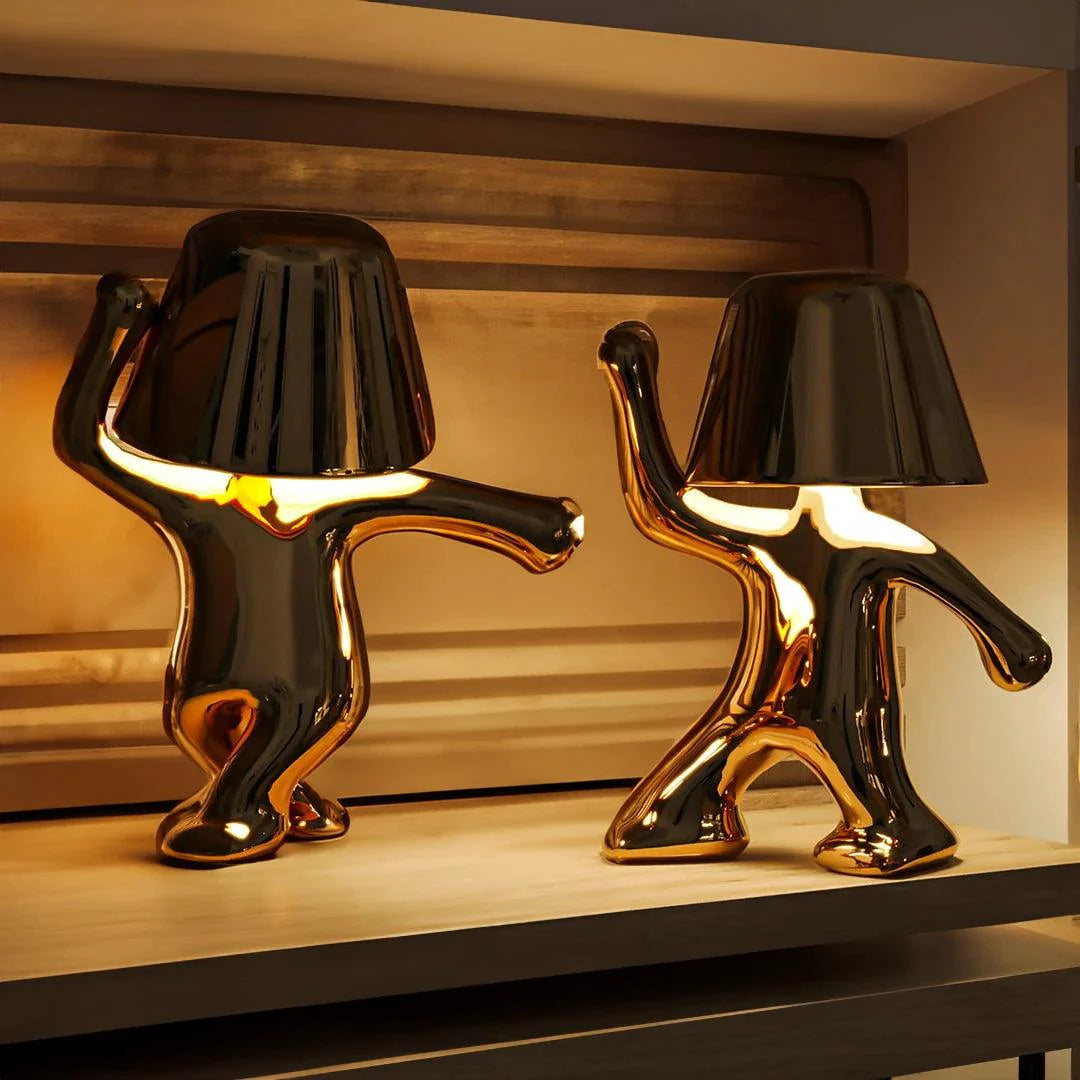 Table Lamp Gold Figurine 7.6 in LED Wireless Desk Decorative Dancing Accent Light USB Rechargeable Home Decor | Thomler