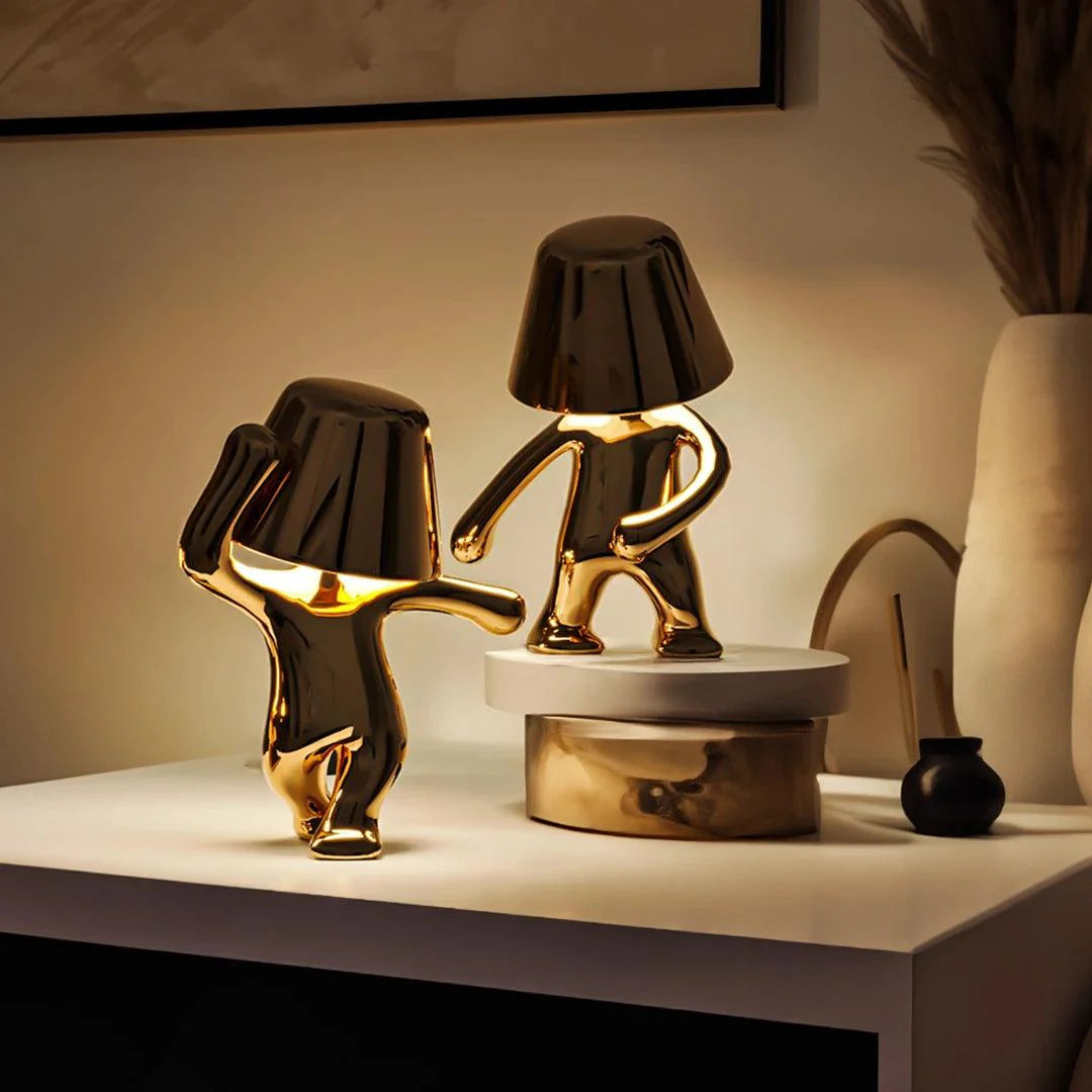 Table Lamp Gold Figurine 7.6 in LED Wireless Desk Decorative Dancing Accent Light USB Rechargeable Home Decor | Thomler