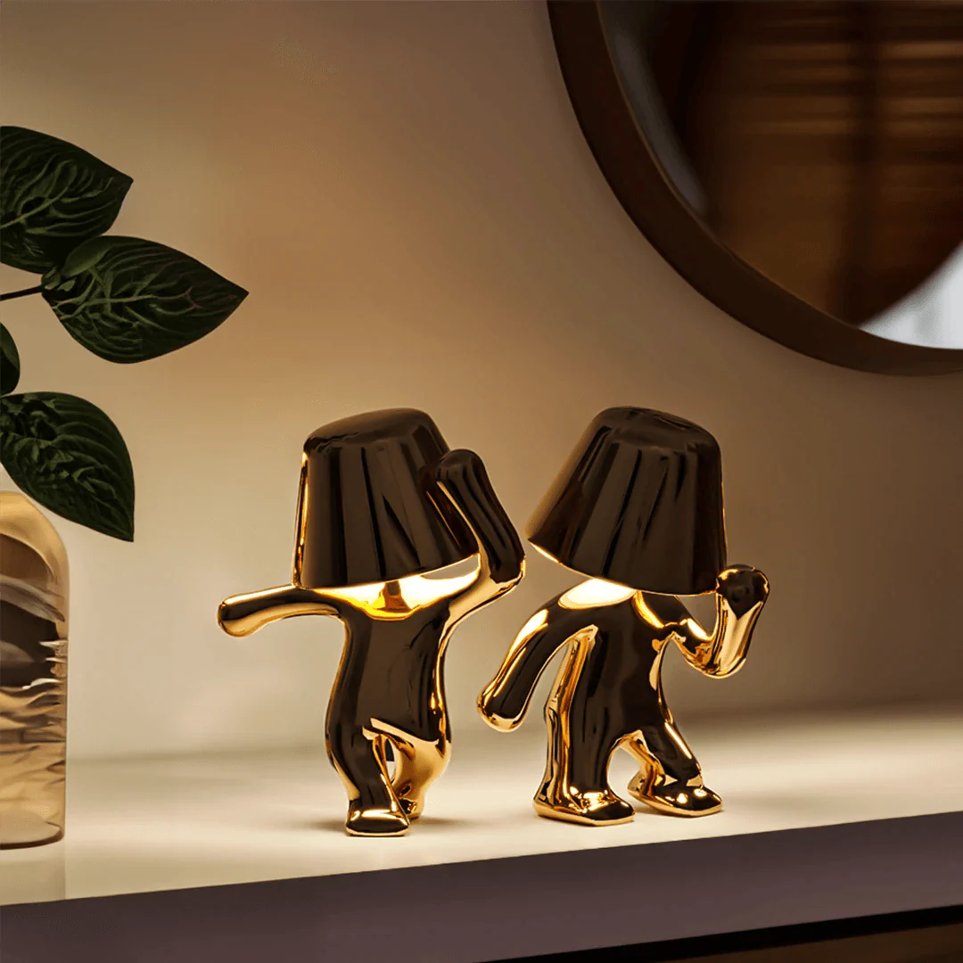 Table Lamp Gold Figurine 7.6 in LED Wireless Desk Decorative Dancing Accent Light USB Rechargeable Home Decor | Thomler