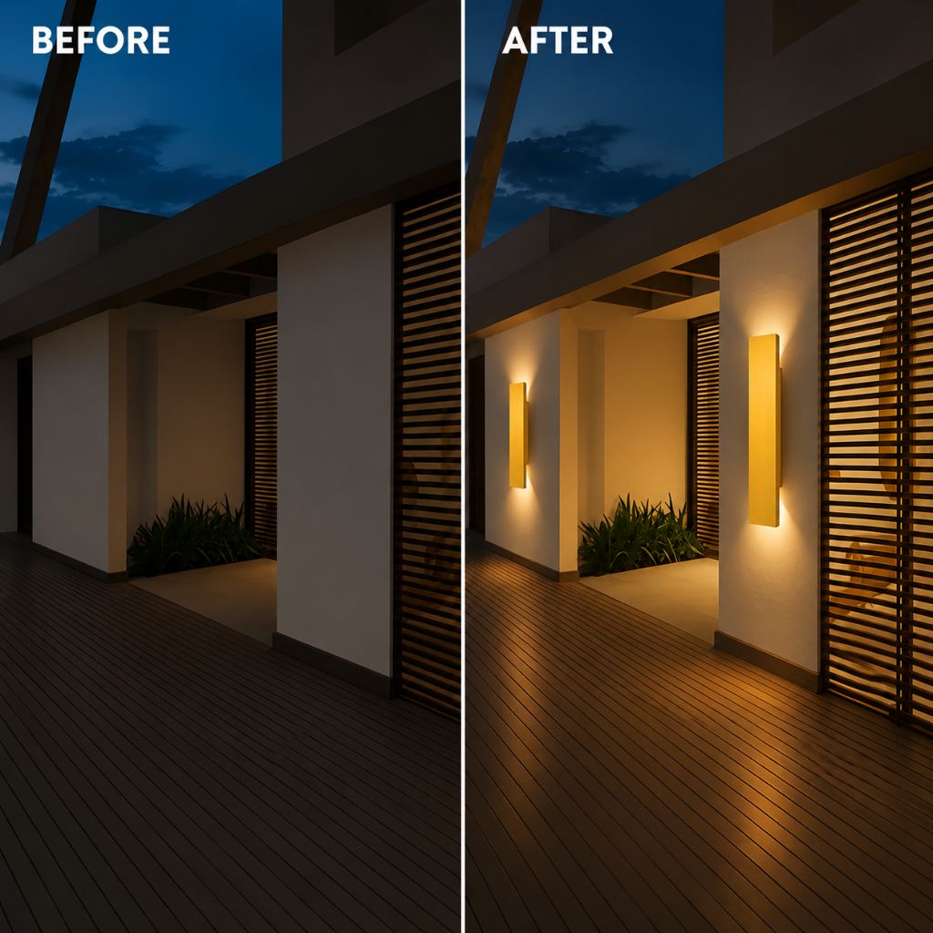 Outdoor Aluminum LED Wall Sconce Gold Finish IP65 Weatherproof Hardwired for Patio Porch Entryway 6W 18W 24W Options 2700K 6500K Lighting | Thomler