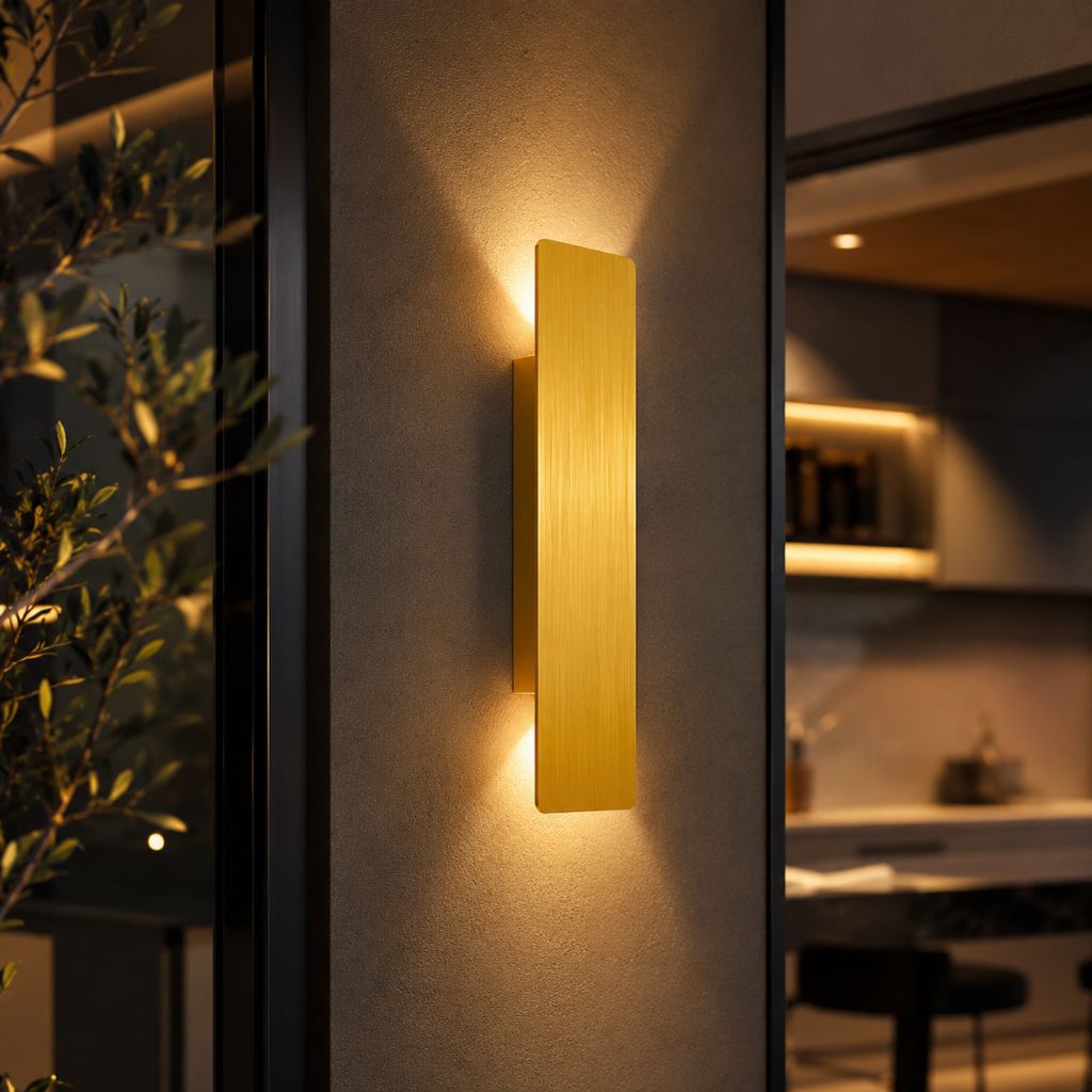 Outdoor Aluminum LED Wall Sconce Gold Finish IP65 Weatherproof Hardwired for Patio Porch Entryway 6W 18W 24W Options 2700K 6500K Lighting | Thomler
