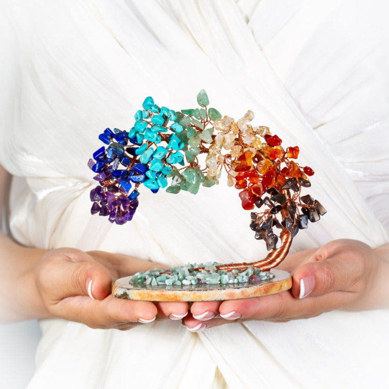 Chakra Crystal Tree Sculpture with Copper Wire & Natural Gemstones for Home Decor | Thomler