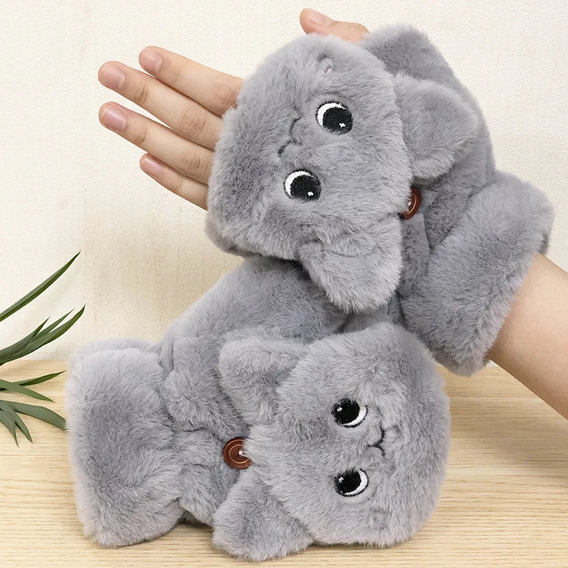 Convertible Mitten Gloves with Fuzzy Animal Design – Winter Hand Warmers for Women & Teens | Thomler