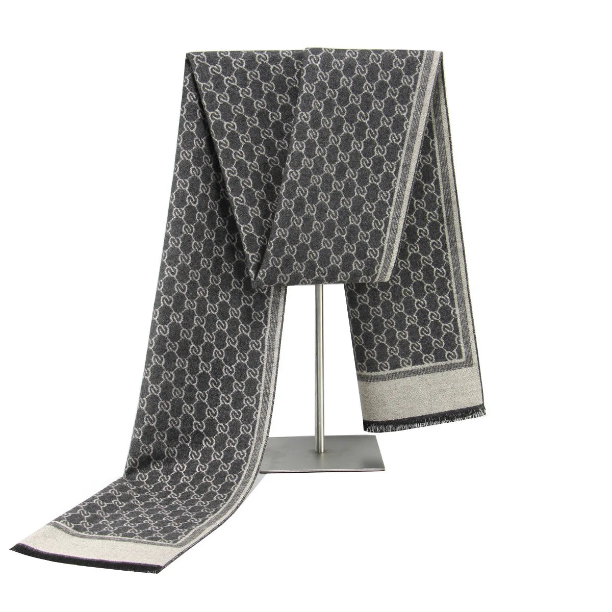 Wool-Blend Letter Print Scarf with Tassels – Warm Soft Wrap for Fall & Winter Outfits | Thomler