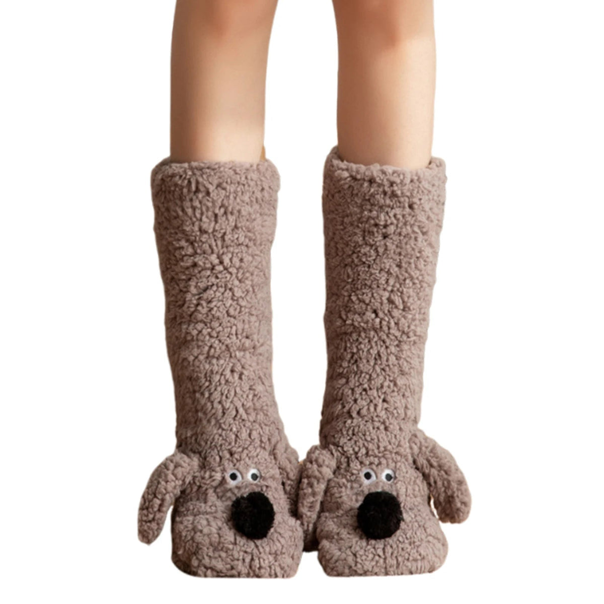 Plush Animal Socks with 3D Puppy Ears – Soft Fleece Winter Footwear for Women & Teens | Thomler