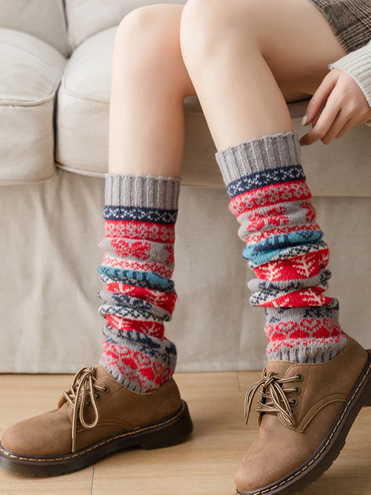 Cable-Knit Winter Boot Socks with Snowflake Pattern – Pull-On Thermal Leg Sleeves for Women | Thomler