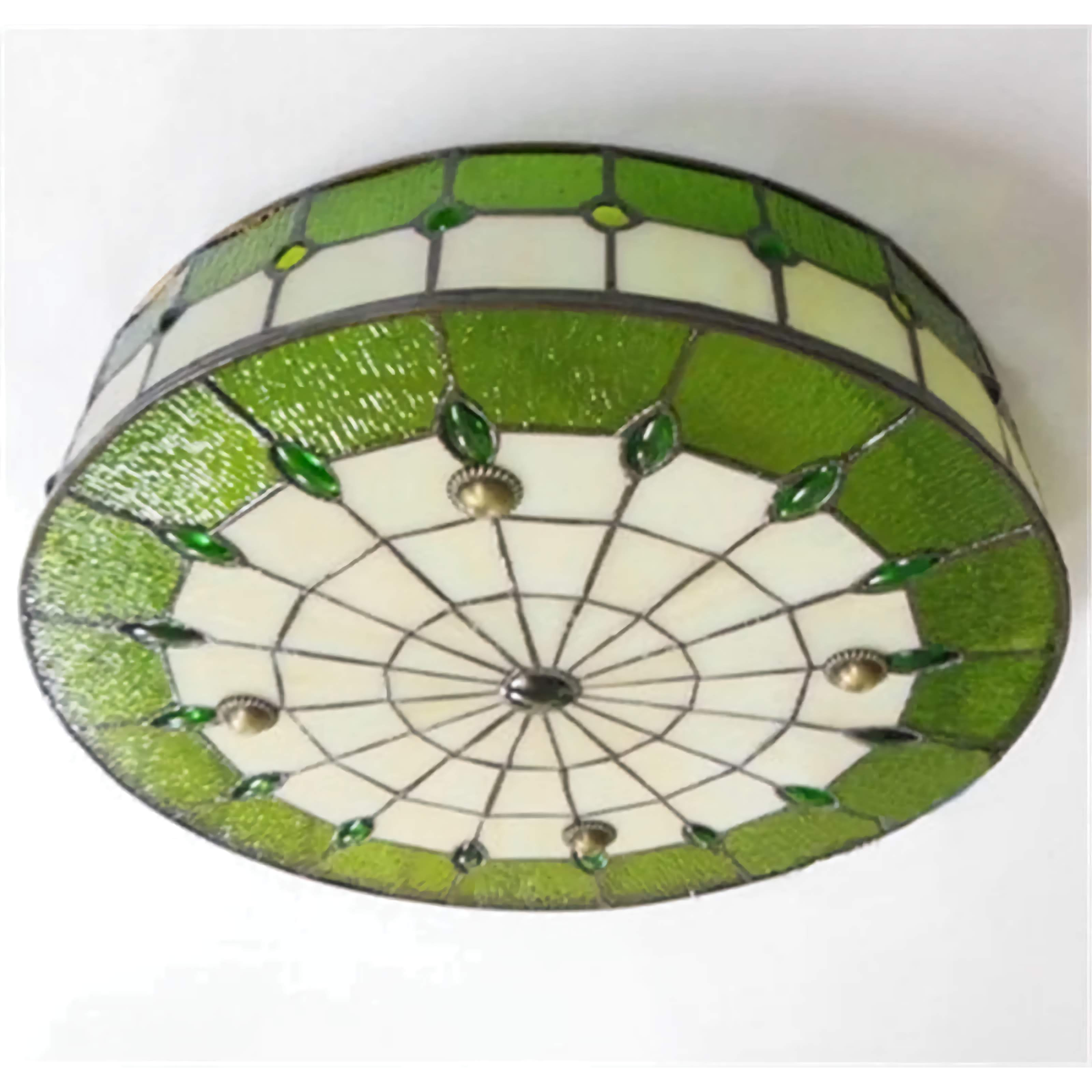 Ceiling Light Glass Flush Mount 20 in Green Tiffany Style Living Room Bedroom Dining Room Fixture Decorative Lighting | Thomler