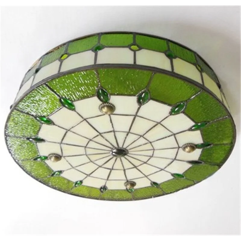 Ceiling Light Glass Flush Mount 20 in Green Tiffany Style Living Room Bedroom Dining Room Fixture Decorative Lighting | Thomler