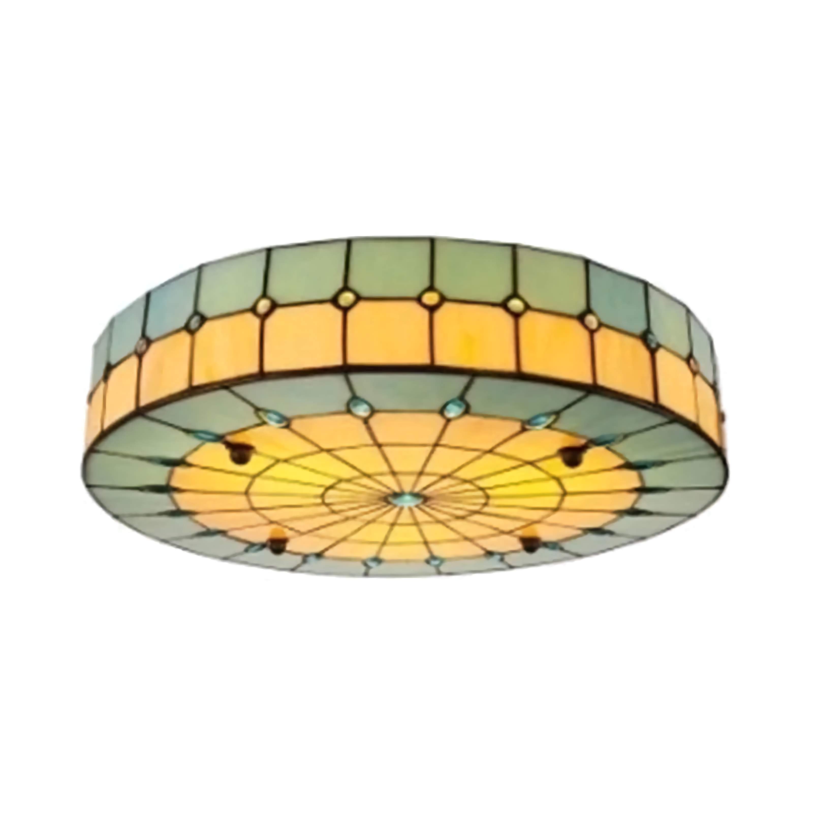 Ceiling Light Glass Flush Mount 20 in Green Tiffany Style Living Room Bedroom Dining Room Fixture Decorative Lighting | Thomler