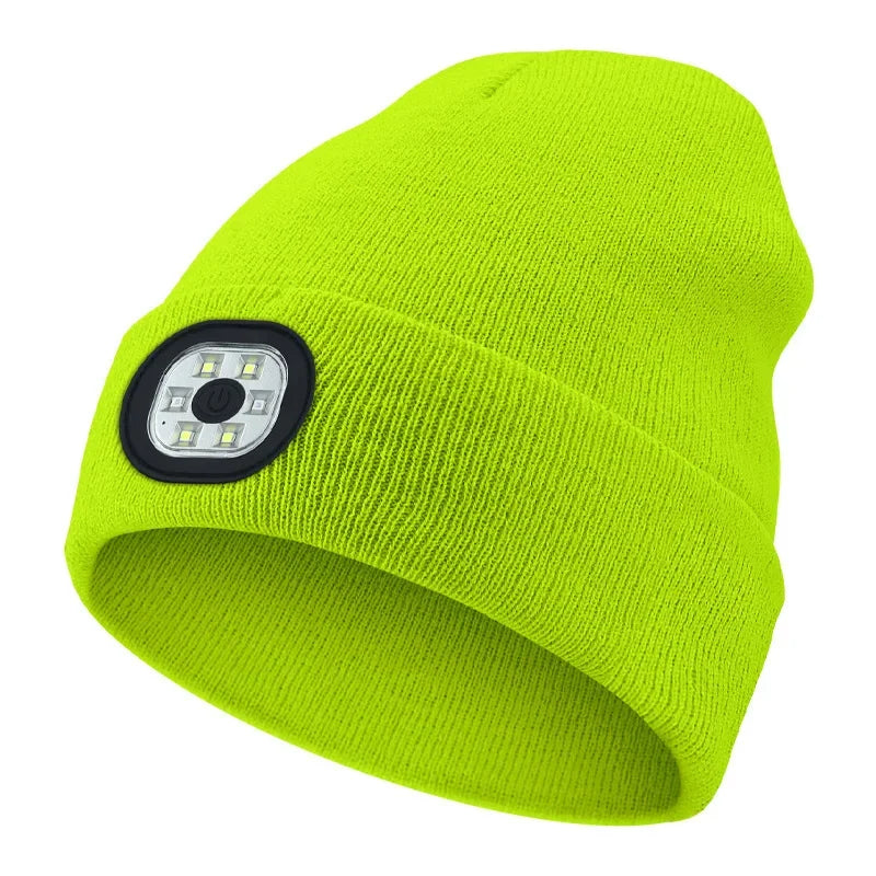 USB Rechargeable Knit Cap with Built-In LED Headlamp for Hands-Free Night Use – Winter Beanie with 3 Brightness Modes for Hiking, Dog | Thomler