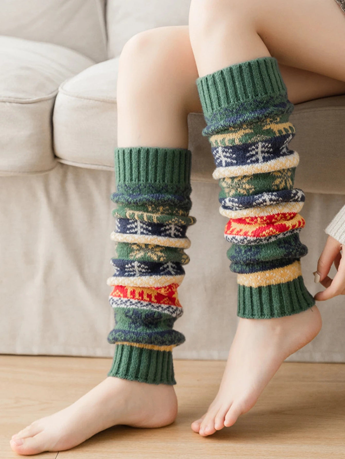 Cable-Knit Winter Boot Socks with Snowflake Pattern – Pull-On Thermal Leg Sleeves for Women | Thomler