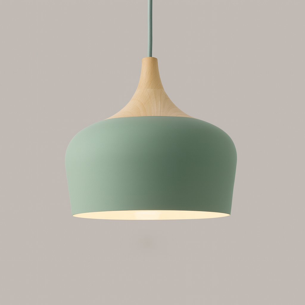 Pendant Light Aluminium Wood 35.0 cm Pastel Dining Room Kitchen Island Hanging Ceiling Lamp E27 Retro Dome Globe | Thomler