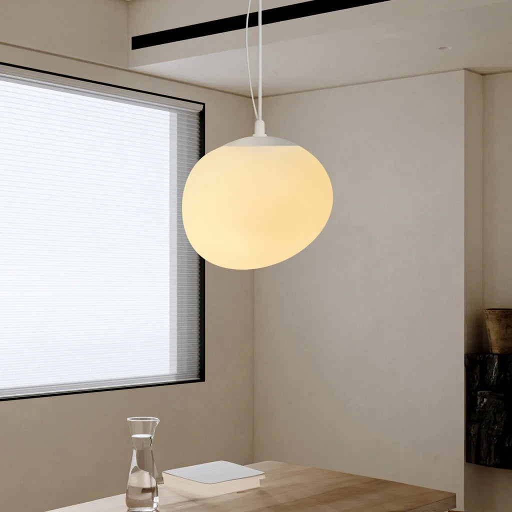 Pendant Light Glass Oval 18 in White Dining Room Living Room Bedroom Multi-Size Hanging Lamp | Thomler