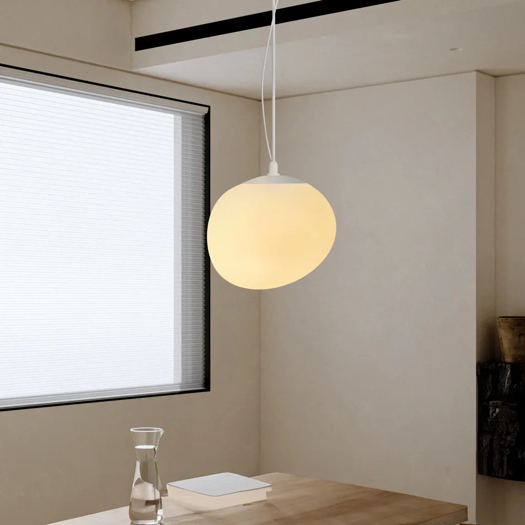 Pendant Light Glass Oval 18 in White Dining Room Living Room Bedroom Multi-Size Hanging Lamp | Thomler