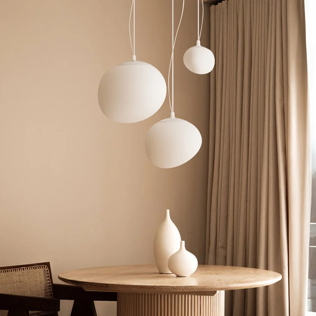 Pendant Light Glass Oval 18 in White Dining Room Living Room Bedroom Multi-Size Hanging Lamp | Thomler