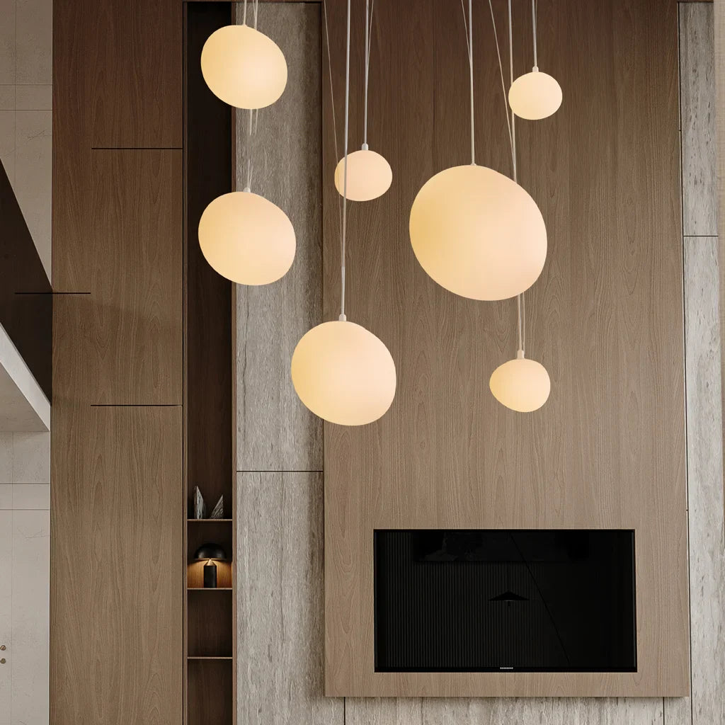 Pendant Light Glass Oval 18 in White Dining Room Living Room Bedroom Multi-Size Hanging Lamp | Thomler