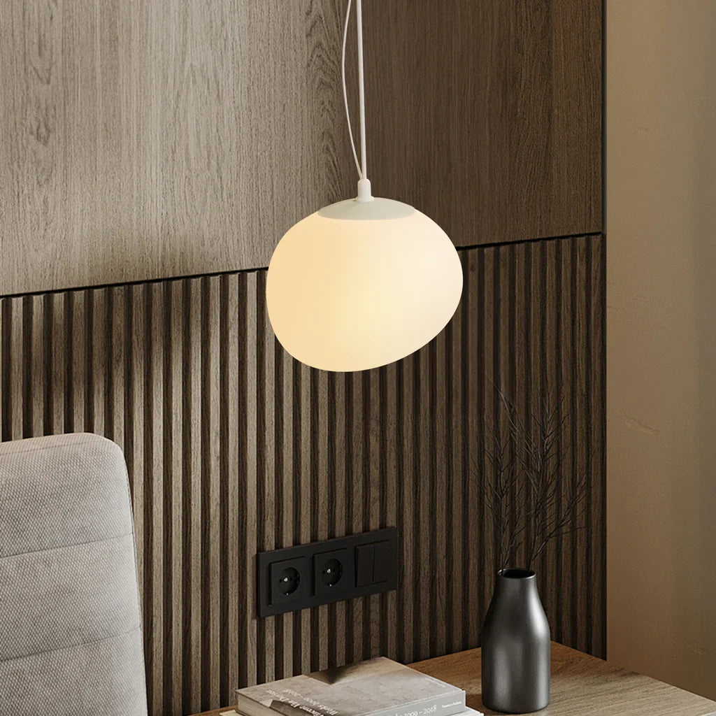 Pendant Light Glass Oval 18 in White Dining Room Living Room Bedroom Multi-Size Hanging Lamp | Thomler