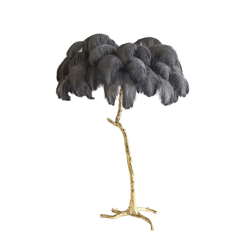 Floor Lamp Feather Shade 160.0 cm White Living Room Bedroom Palm Tree Standing Light Tropical Ambient Lighting | Thomler
