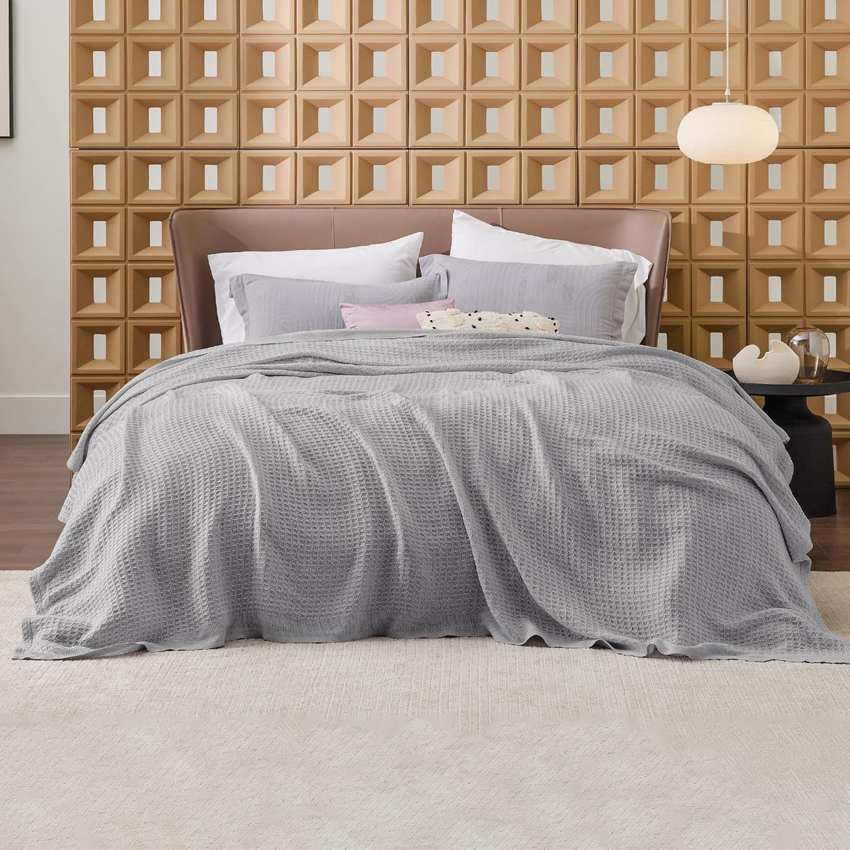 100% Cotton Waffle Weave Throw Blanket Queen King Breathable Lightweight Bed Cover for All Seasons Couch Sofa Bedroom Layering Textured | Thomler